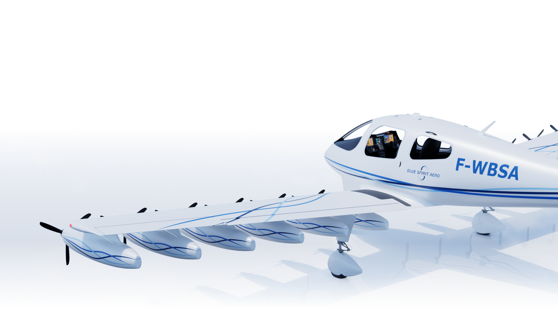 Dragonfly aircraft, black render, 12 motors, registration F-WBSA
